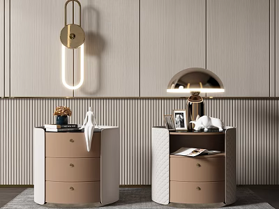 Modern Beige And White Bedside Tables With Marble Tops Lamps And Decorative Items 3d model