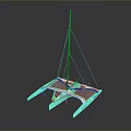 Modern Trimaran Sailboat Model With White Hulls Blue Accents And Tall Mast