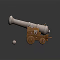 Detailed 3D Model of Vintage Cannon With Wooden Carriage Metal Barrel And Cannonball
