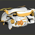 3D Decorative Flower Featuring White Yellow Petals Orange Center Green Leaves and Golden Stem