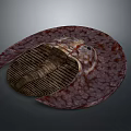 Burgundy Round Textured Household Mat With Woven Stripe Pattern And Non Slip Surface