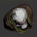 An Elderly Man With White Hair Glasses Mustache Wearing Brown Coat Green Scarf Light Shirt