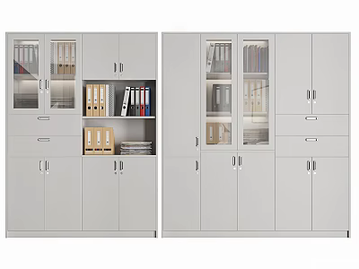 Modern White Office Bookcase With Glass Doors Drawers And Organized Folders Books 3d model