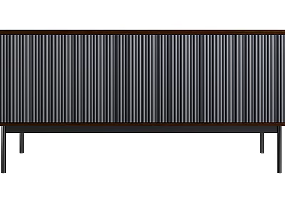 Modern Dark TV Stand With Vertical Striped Panel And Slim Black Legs 3d model