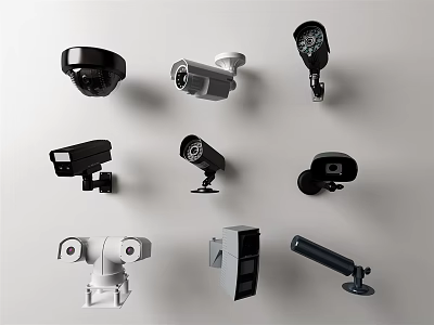 Various Projection Surveillance Cameras With Dome Bullet And Wall Mounted Designs 3d model