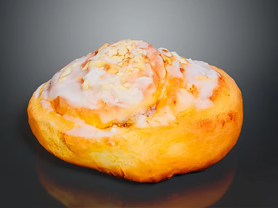 Freshly Baked Cinnamon Roll With Sweet Glaze And Almond Toppings 3d model