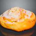 Freshly Baked Cinnamon Roll With Sweet Glaze And Almond Toppings
