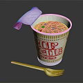 Cup Noodles With Open Lid Showing Noodles Inside And White Fork Beside