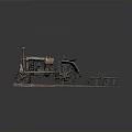 Vintage Rusty Tractor Model With Plow Attached On Display Base Set Against Gray Background 3d model