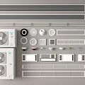 Display of Various Air Conditioner Vents with Outdoor Units and Accessories