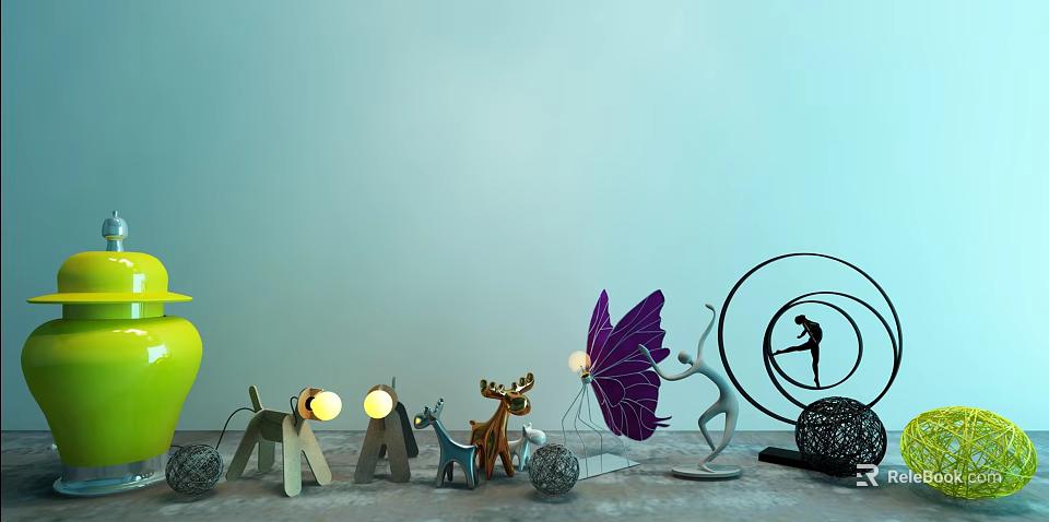 Artistic Decorative Ornament Set With Butterfly Animal Figure And Lighted Sculptures For Modern Home 3d model 