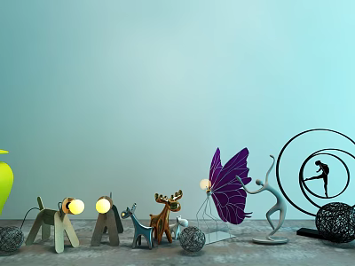 Artistic Decorative Ornament Set With Butterfly Animal Figure And Lighted Sculptures For Modern Home 3d model