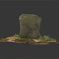 Modern Natural Stone Decor With Green Moss Small Plants And Earth Base