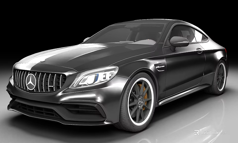 Sleek Black Mercedes C Class Coupe With AMG Styling LED Headlights And Alloy Wheels 3d model 