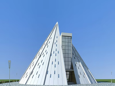 Modern Architectural Detached Villa With Pyramid Shaped Roof Large Glass Windows And White Exterior 3d model