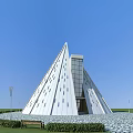 Modern Architectural Detached Villa With Pyramid Shaped Roof Large Glass Windows And White Exterior