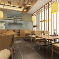 Traditional Chinese Restaurant Interior With Wooden Ceiling Lanterns Dining Tables And Chairs