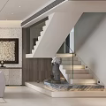 Modern Staircase Interior Design With Glass Railing Marble Steps And Decorative Art Piece