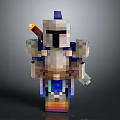 Man In Minecraft Style Knight Armor With Pixelated Design And Weapon