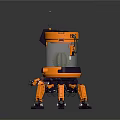 Orange Robot With Mechanical Legs And Cactus On Top Displaying Digital Screen 3d model