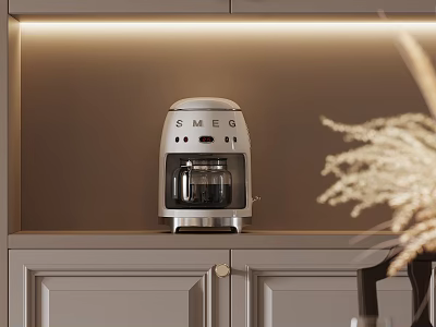 SMEG Coffee Machine On Gray Kitchen Cabinet With Warm Lighting In Modern Kitchen 3d model