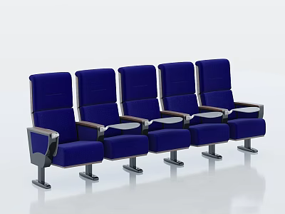 Five Blue Modern Public Chairs With Cup Holders And Upholstered Seats Design 3d model
