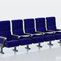 Five Blue Modern Public Chairs With Cup Holders And Upholstered Seats Design