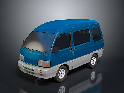Blue Mini Bus Exterior Design With Sleek Body Black Windows And Silver Wheels 3d model