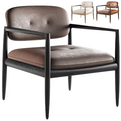 Elegant Modern Armchair With Tufted Leather Seat And Black Wooden Armrests 3d model