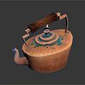 Copper Kettle With Wooden Handle And Bird Shaped Spout Blue Decorative Patterns