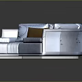 Curved Blue Sectional Sofa with Brown Cushions Modern Upholstered Living Room Furniture Design