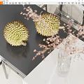 Fresh Durian Fruits Placed On Table With Dried Flowers In Glass Vase