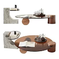 Modern Coffee Table with Marble And Wooden Elements Featuring Open Book And Tea Set Decor 3d model