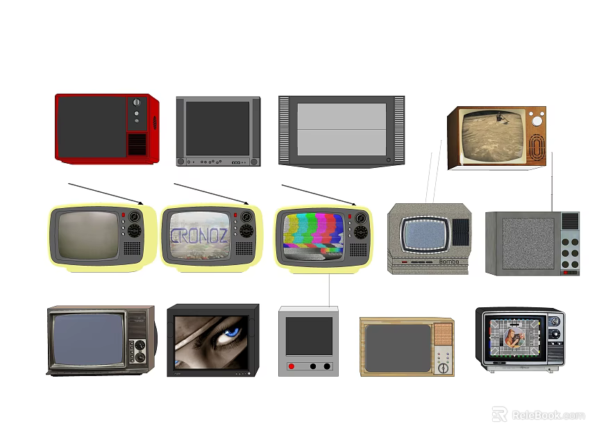 Vintage and Classic Televisions Collection Featuring Various Retro Styles and Designs 3d model 