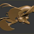 3D Rendered Golden Female Character With Dynamic Pose Flowing Hair And Decorative Wings