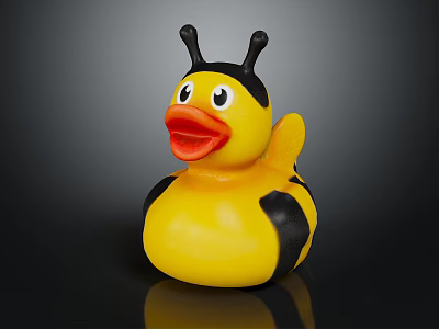Yellow Rubber Duck Toy With Bee Antennae And Black Wings 3d model