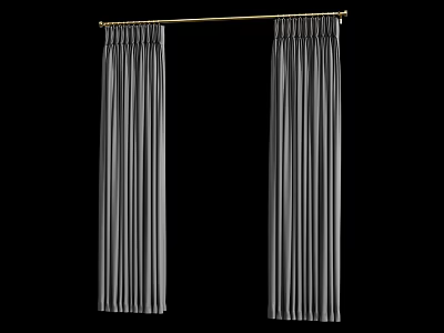 Gray Kitchen Curtains Hanging On Gold Rod With Elegant Pleated Design 3d model