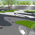 Park Landscape Design With Curved Paths Green Grass Trees And Modern Seating 3d model