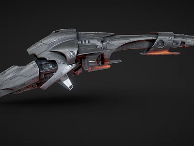 Futuristic Spacecraft With Streamlined Design Metallic Texture And Red Glowing Components For Space Exploration 3d model