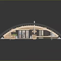 Modern Curved Structure With Grass Roof Wooden Deck And Supporting Elements 3d model