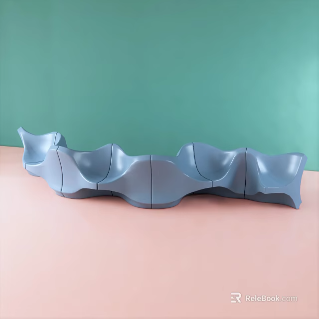 Modern Abstract Wave Shaped Sofa Against Green Wall And Pink Floor 3d model 
