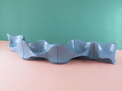 Modern Abstract Wave Shaped Sofa Against Green Wall And Pink Floor 3d model