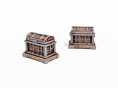 Two Vintage Wooden Storage Chests With Metal Accents And Decorative Details 3d model