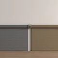 Gray And Brown Roller Blinds Installed On White Wall With Wooden Floor