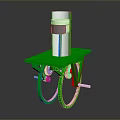 3D Model Mechanical Device With Green Base Silver Cylinder And Circular Red Supports