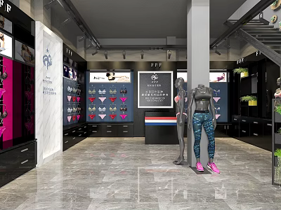 Elegant Underwear Clothing Store with Mannequins Display Area in Marble Pink Black Gray 3d model