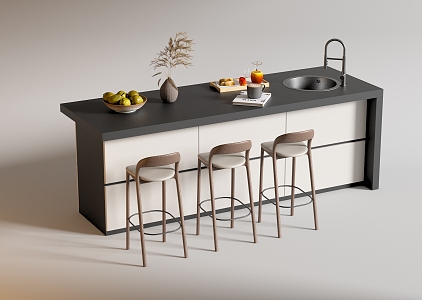 Modern Bar Chair Combination Western Kitchen Bar Counter Central Island Sink Bar Chair 3d model