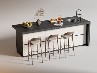 Modern Bar Chair Combination Western Kitchen Bar Counter Central Island Sink Bar Chair 3d model