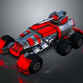 3D Model Red And Silver Armored Combat Vehicle With Large Wheels