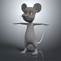 Gray Cartoon Mouse Standing With Open Arms Big Ears And Red Eyes 3d model